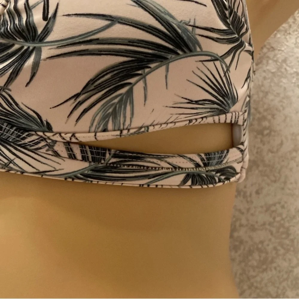 Tropical Palm Frond Faux Wrap Bikini Top